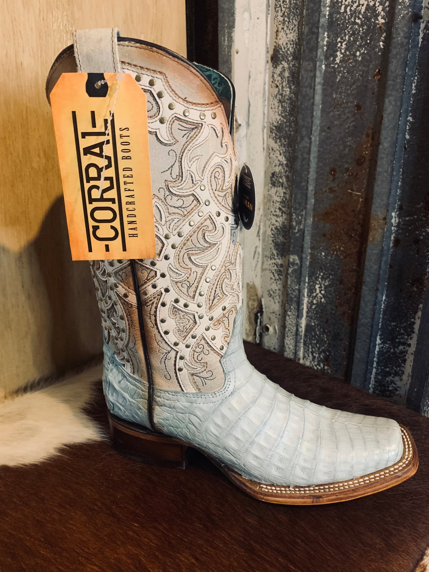 Corral Something Blue Caiman square toe boot