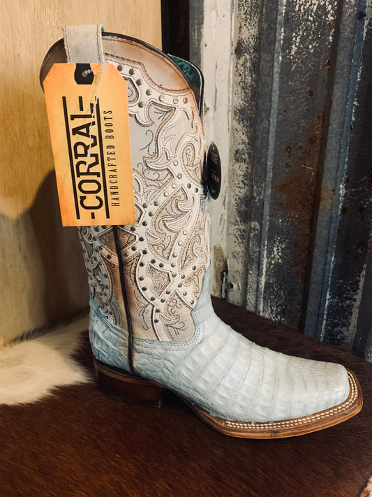Corral Something Blue Caiman square toe boot