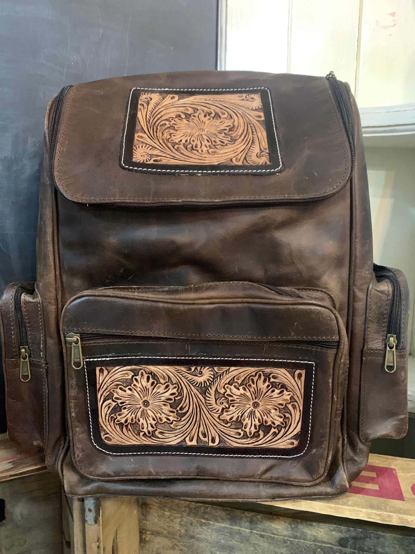 Erica backpack - tooled leather