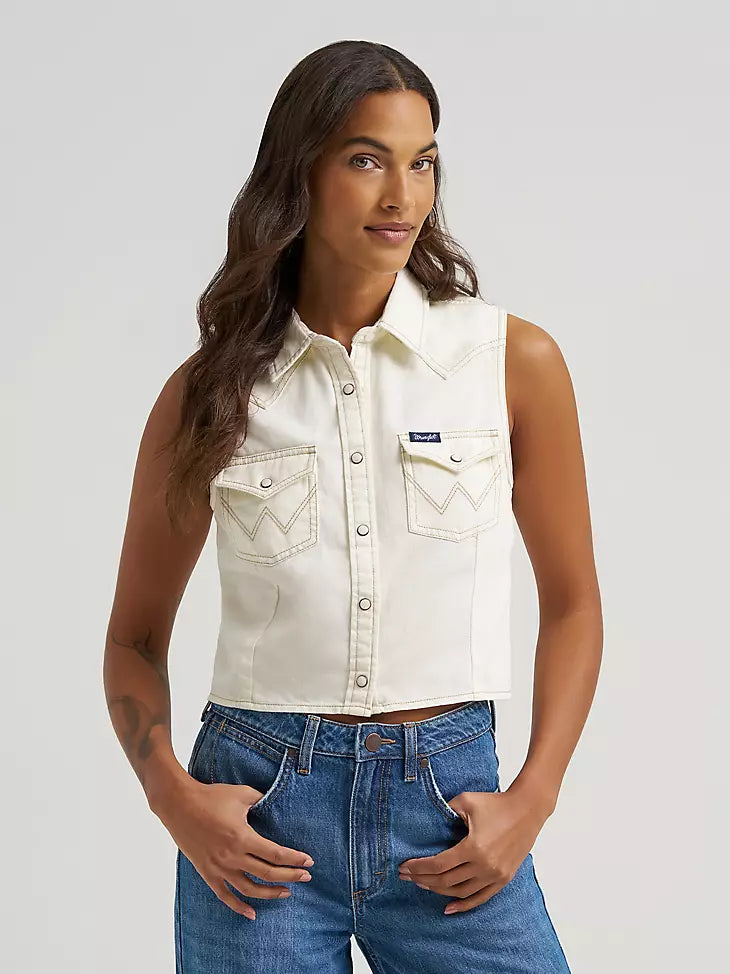Wrangler Sleeveless Denim Snap Shirt