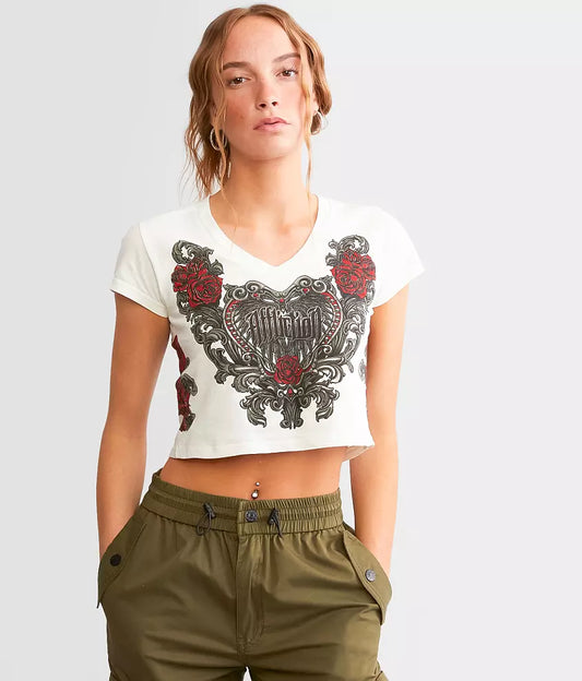Affliction Florelica cropped v neck tee