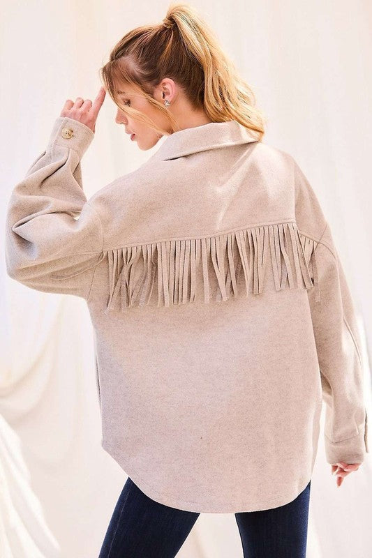 Dana fringe shacket - oatmeal