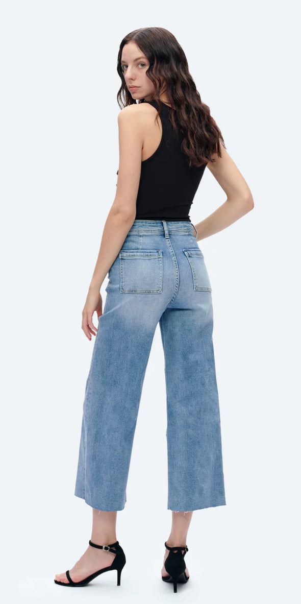 Bayeas High Rise Wide Leg raw hem denim - ice blue