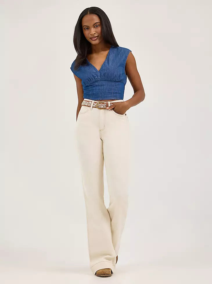 Wrangler Smocked Crop denim blouse