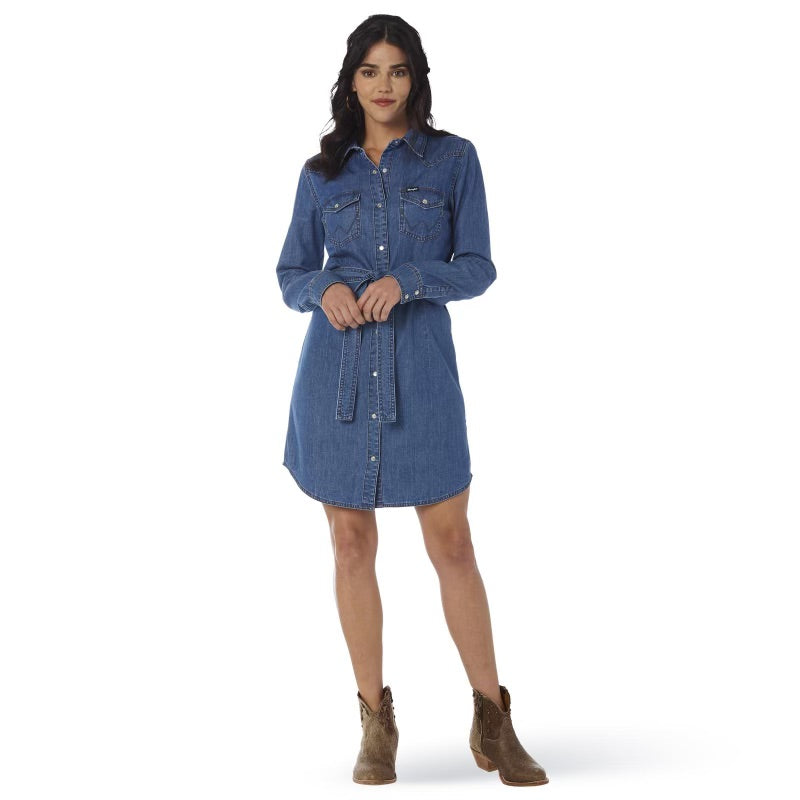 Wrangler Retro denim pearl snap shirt dress