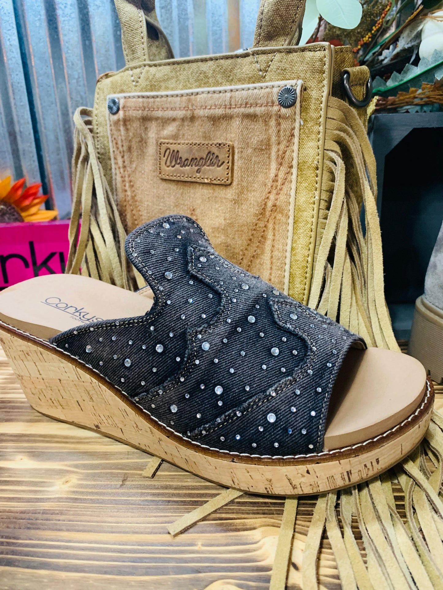 Corkys Neon Moon - black washed denim rhinestone
