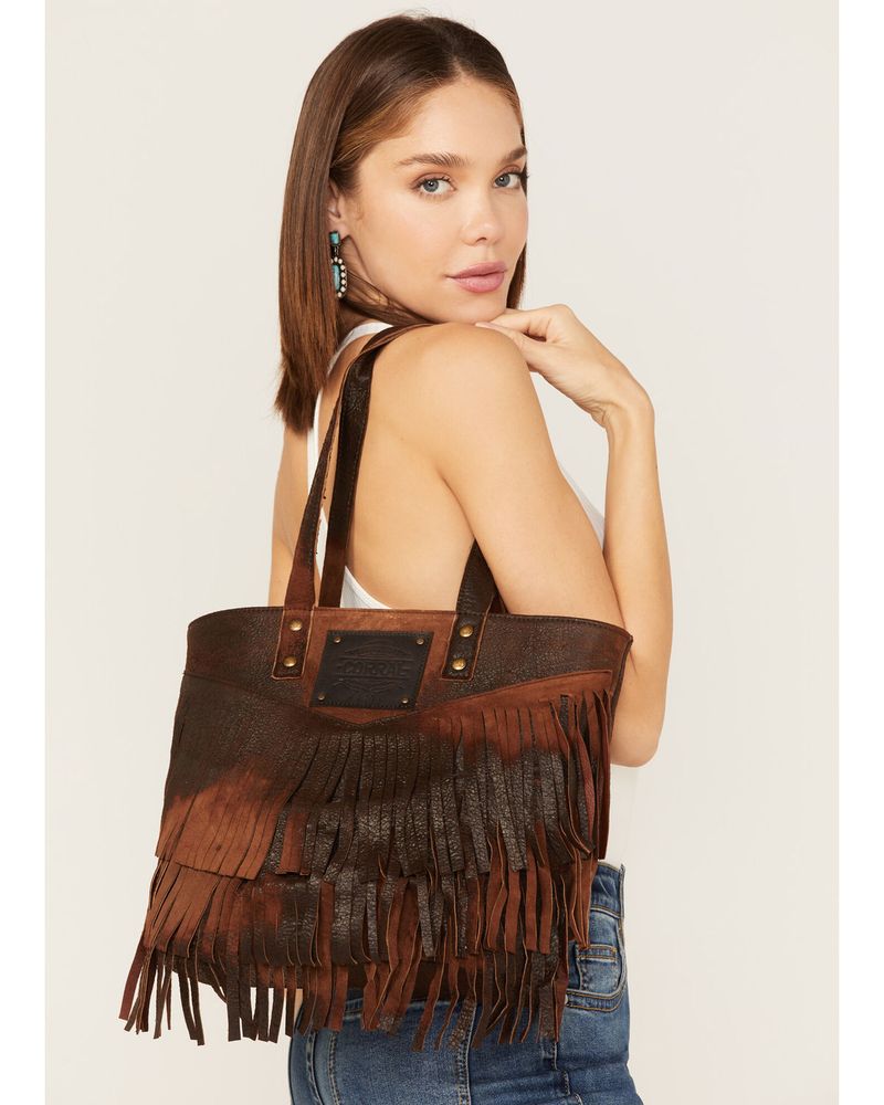 Corral leather fringe bag - distressed brown