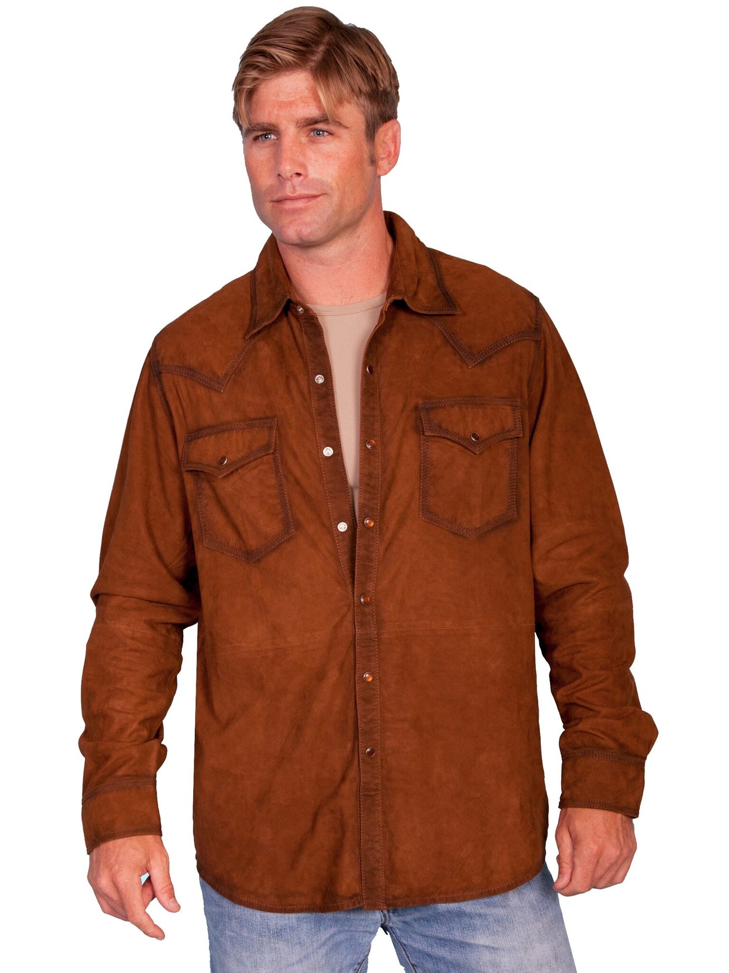 Scully Mens Brown Suede Western Longsleeve