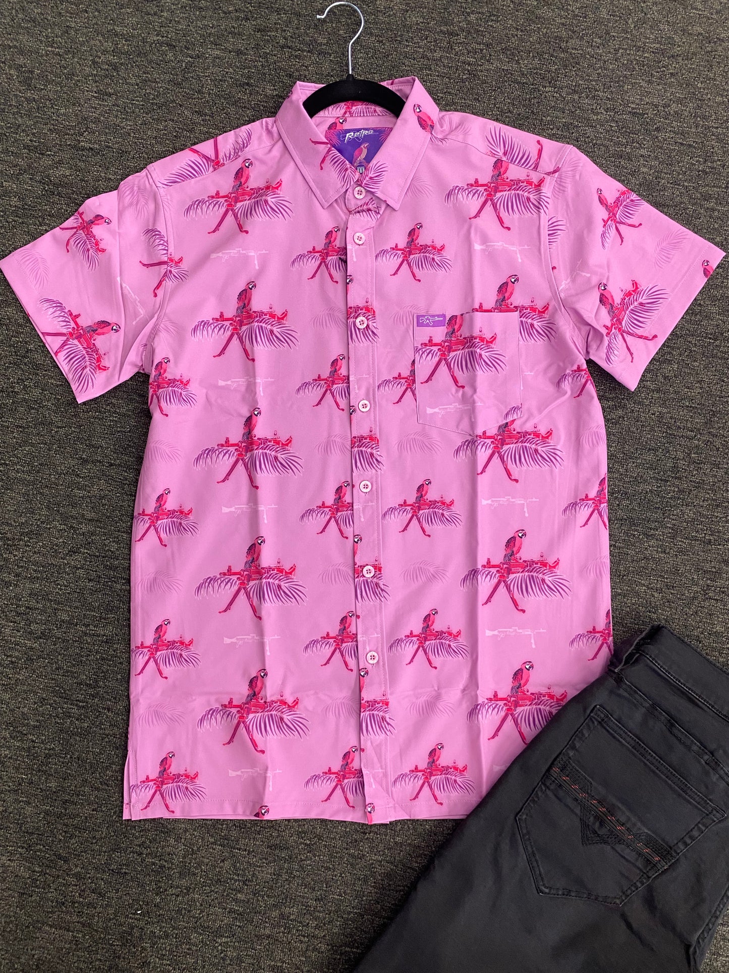 Retro Rifle - Pink Macaws Button Down