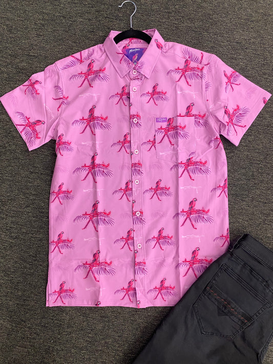 Retro Rifle - Pink Macaws Button Down