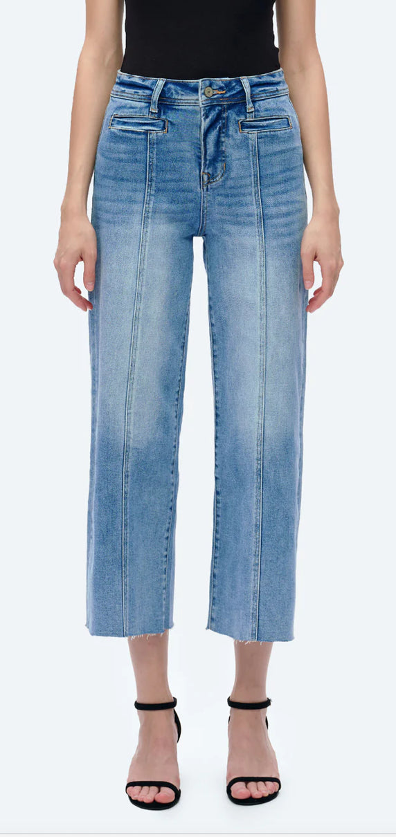 Bayeas High Rise Wide Leg raw hem denim - ice blue