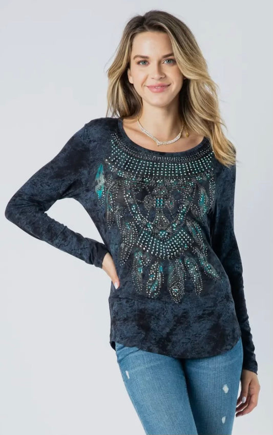 Feathered Indian cutout tee