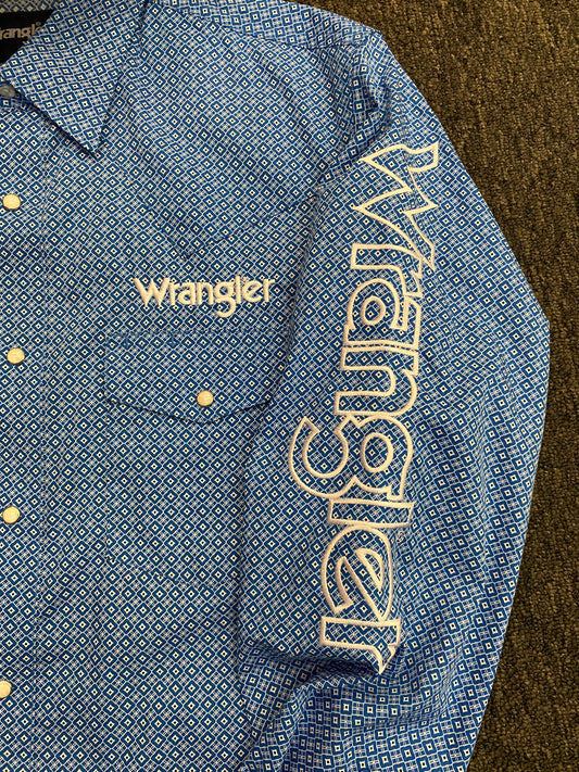 Wrangler Blue Diamond Pearl Snap Button Down