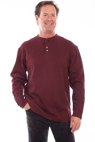 Scully Mens Burgundy 100% Cotton Henley