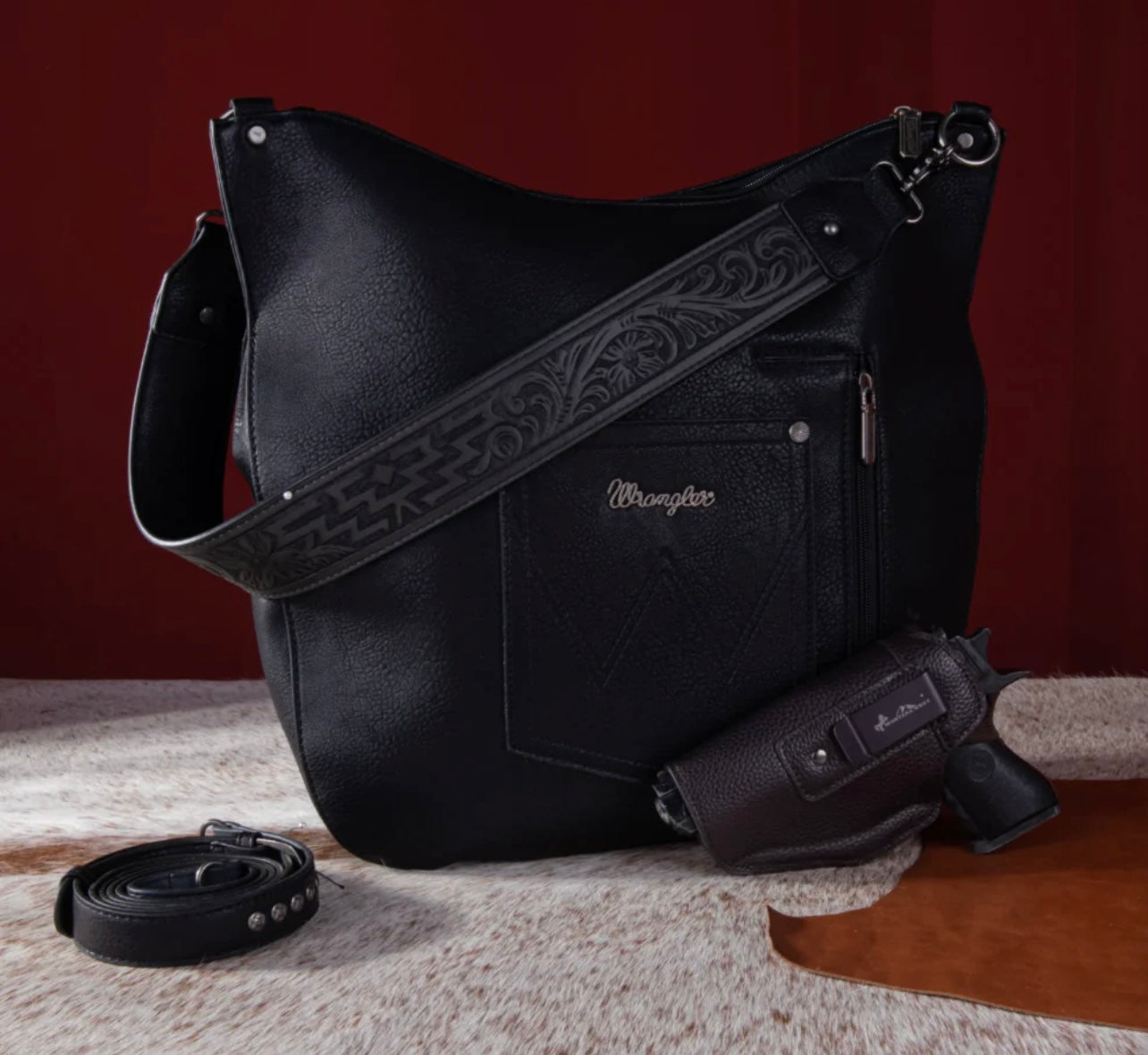 Wrangler, black, studded bag