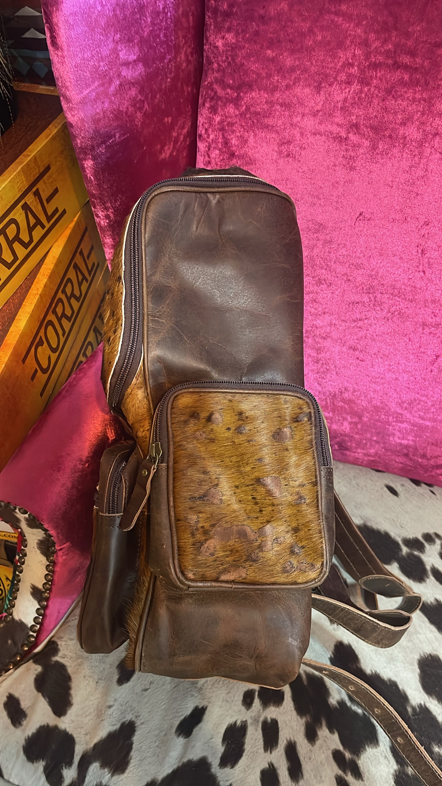 Cowhide leather backpack
