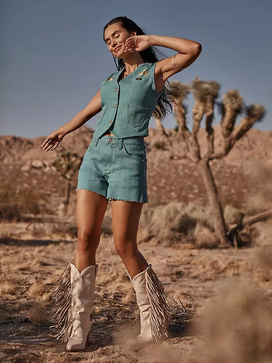 Lainey Wilson x Wrangler Turquoise denim shorts