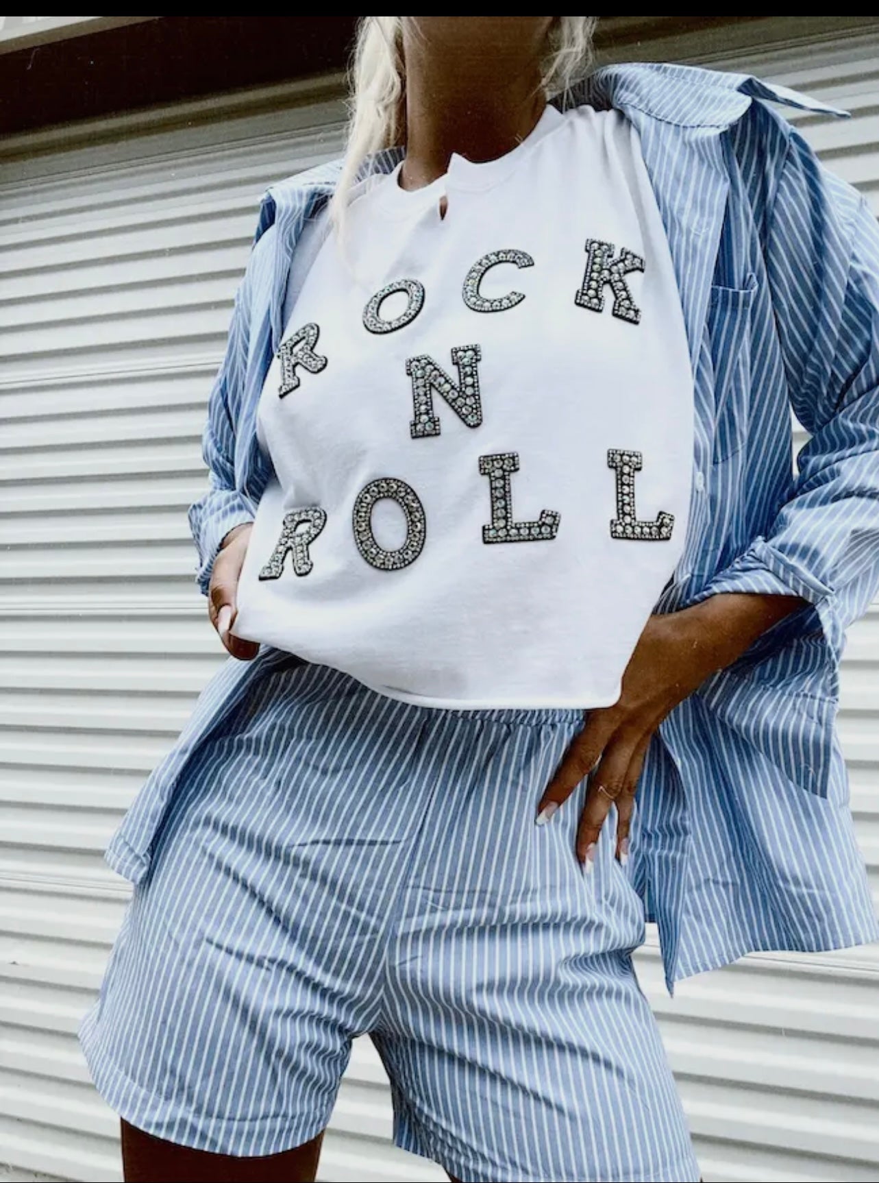 Rock and Roll cropped tee - white